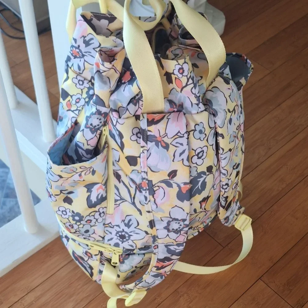 Vera Bradley Sunny Garden ReActive Backpack Sport Bag Yellow Floral Huge NWOT